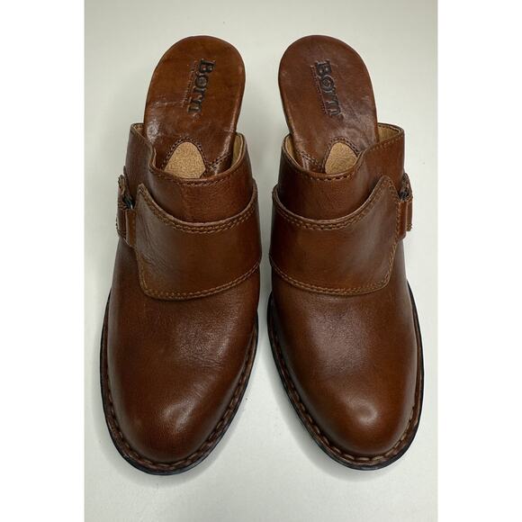 Born Joey 3" Heeled Mule Womens 7M Brown Leather Strap Closed Toe Slip On - Picture 2 of 10